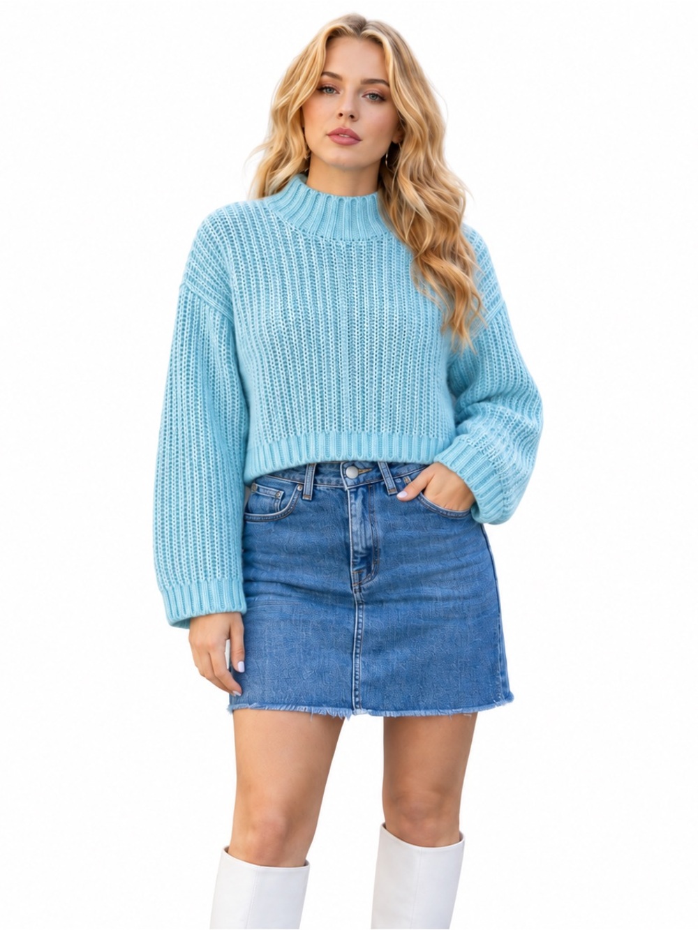 Sincerely Jules Light Blue Chunky Knit Cropped Sweater Small NWT